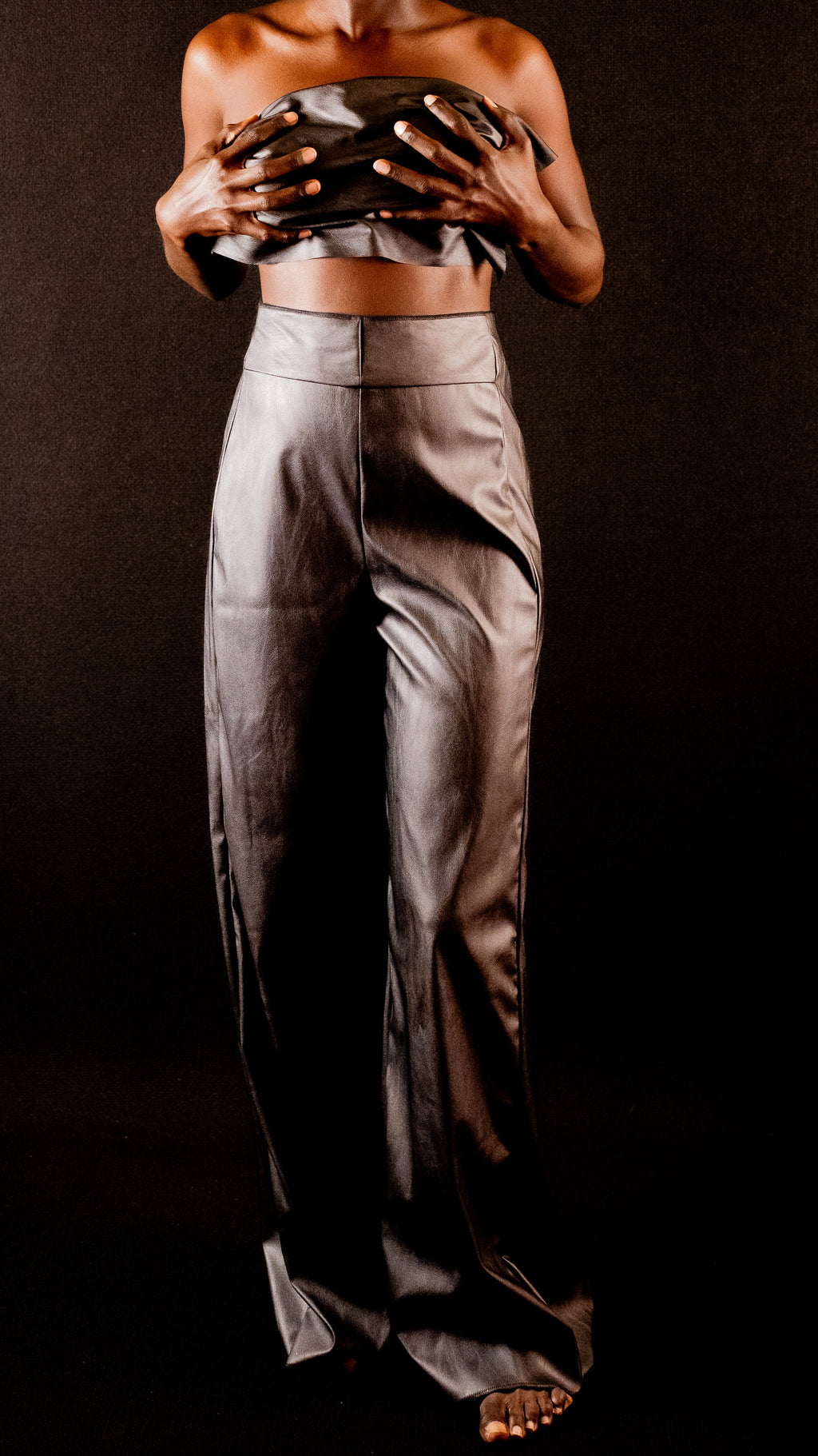 Pantalon à pont en simili Cuir noir