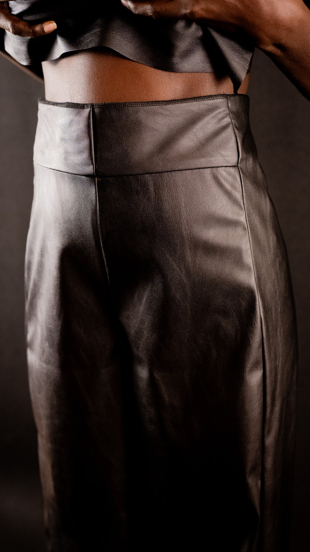 Pantalon à pont en simili Cuir noir