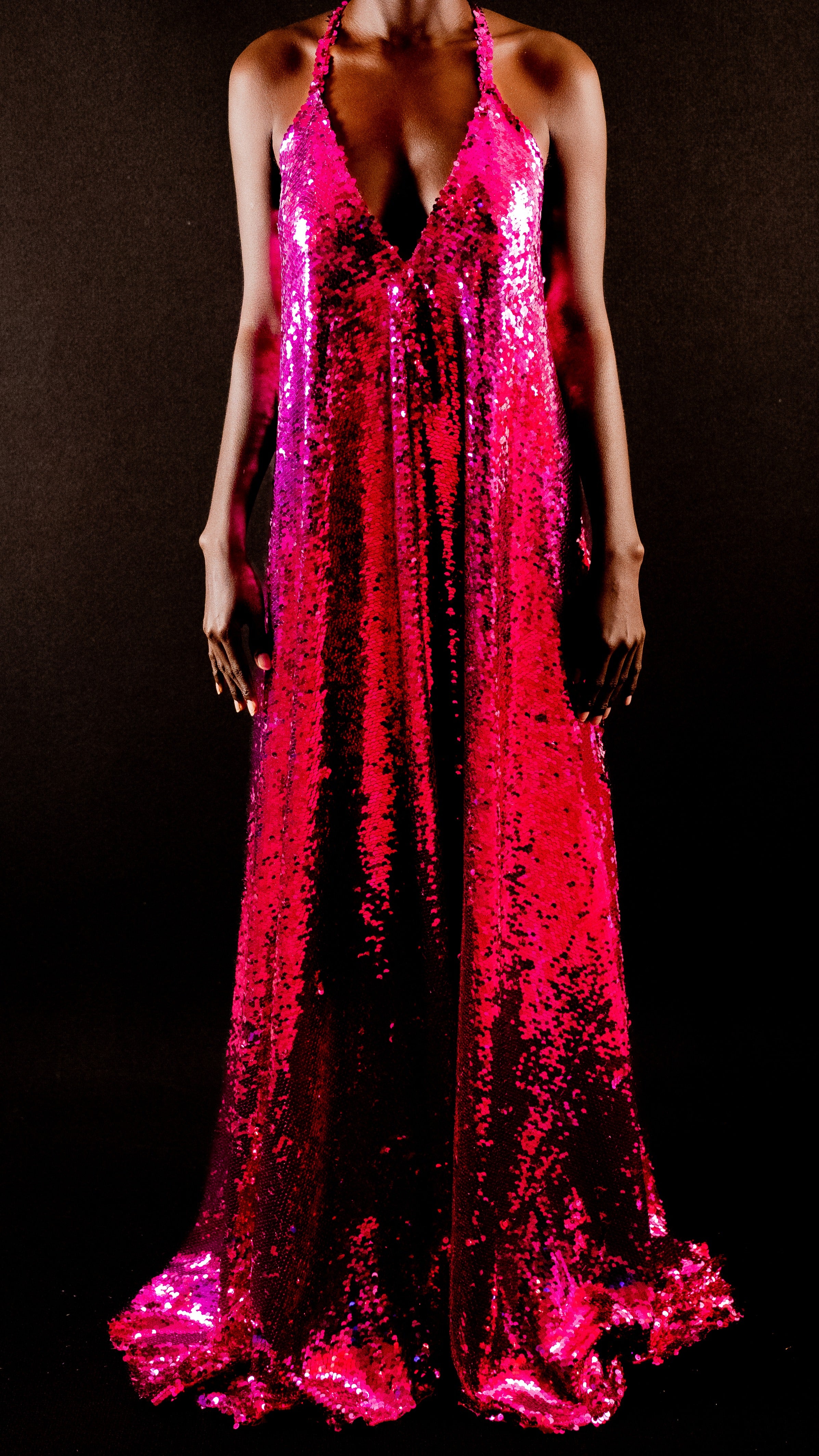 AIXKYZ : Robe de soirée en sequins fuschia