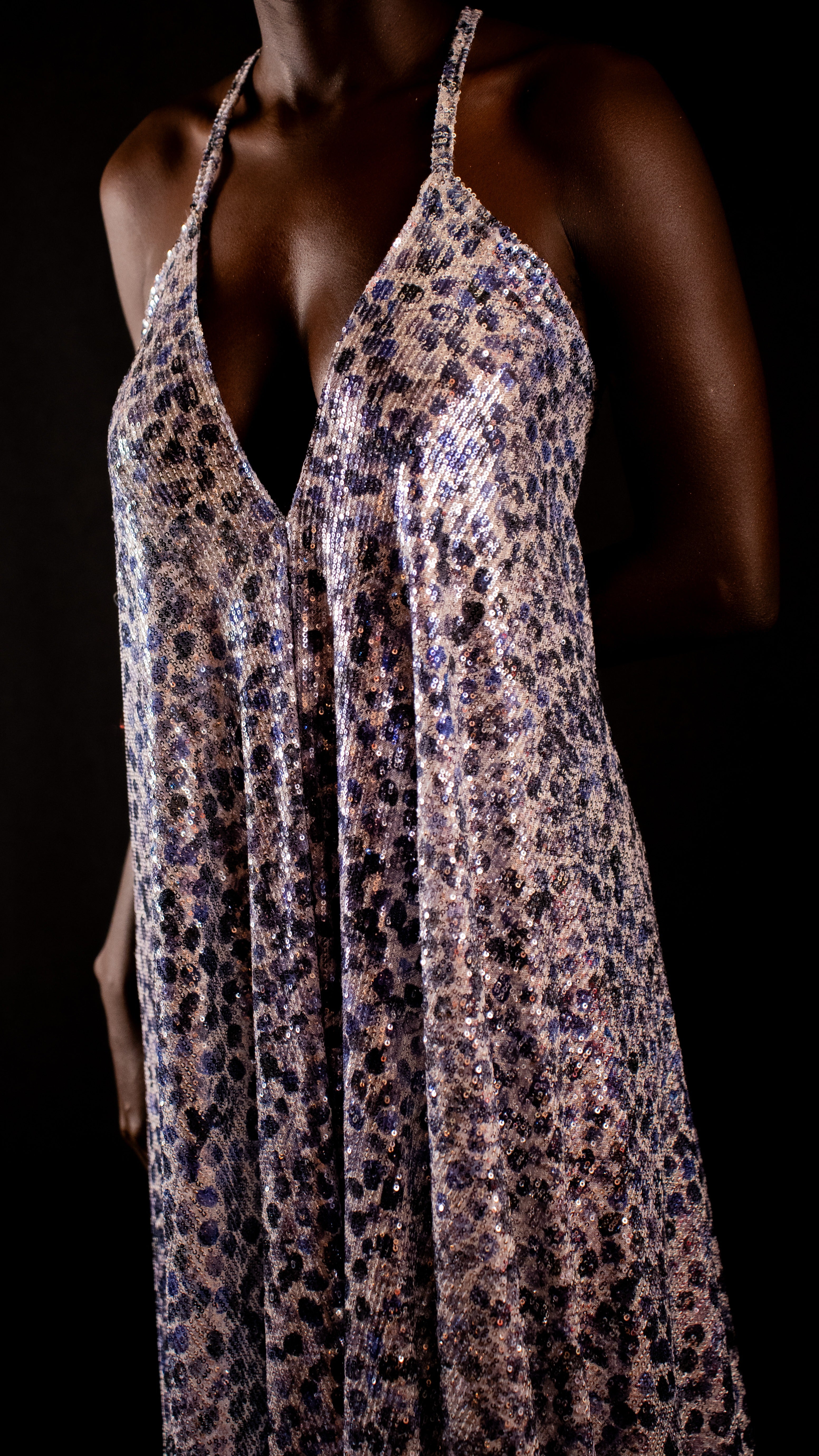 Robe de soirée - Sequins stretch taches bleu & violet
