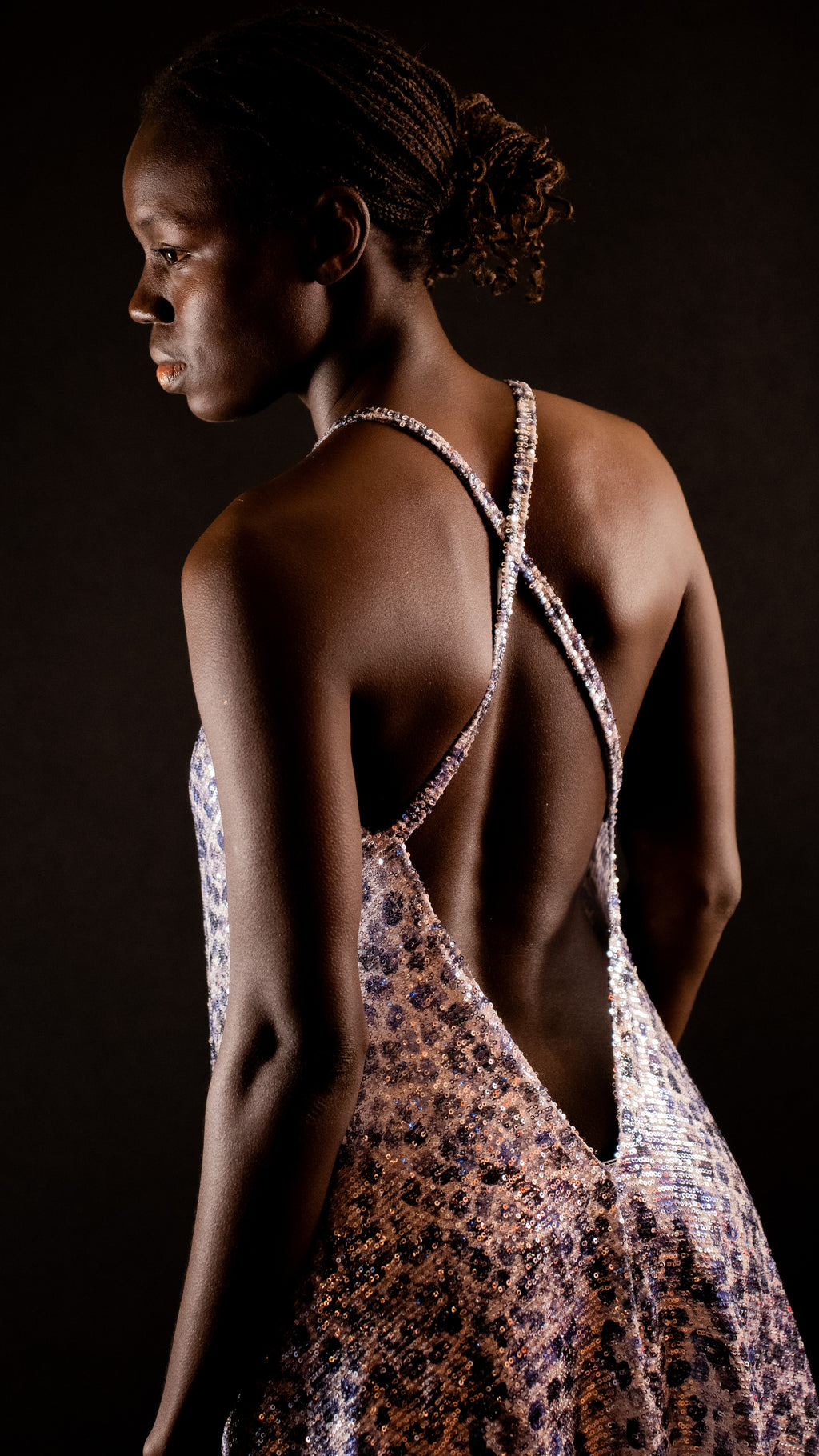 Robe de soirée - Sequins stretch taches bleu & violet