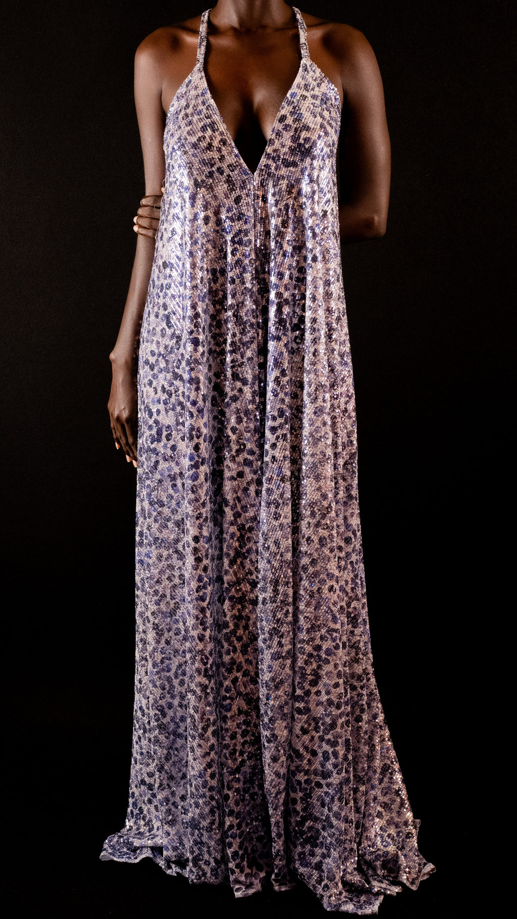 Robe de soirée - Sequins stretch taches bleu & violet